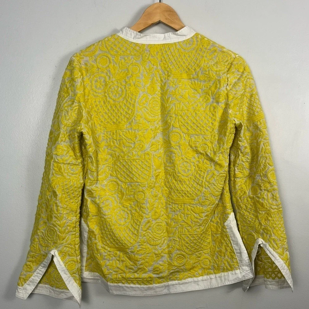 Tory Burch embroidered yellow/gold white tunic top white detailing spring luxury